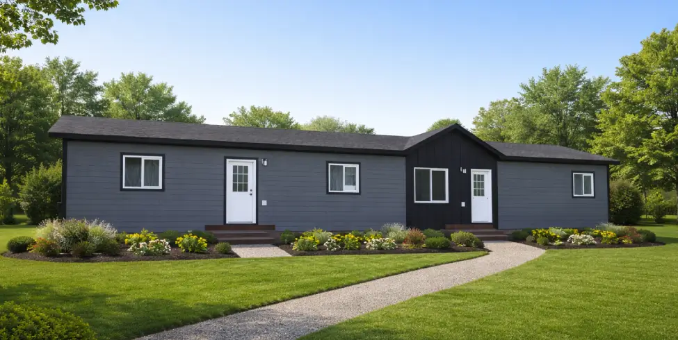 The Fox IV-Modern gray modular home with garden